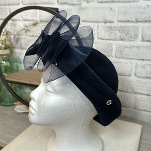 Vintage Bellini Bollman New York 100% Wool Fascinator Hat, Derby, Navy Blue